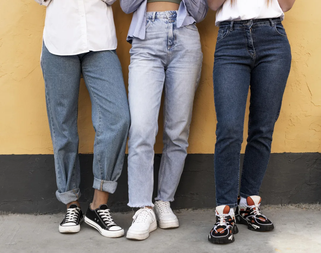 womans wearing different styles os slim-cut jeans