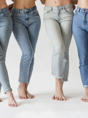 Womans wearing slim-cut jeans