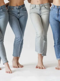 Womans wearing slim-cut jeans