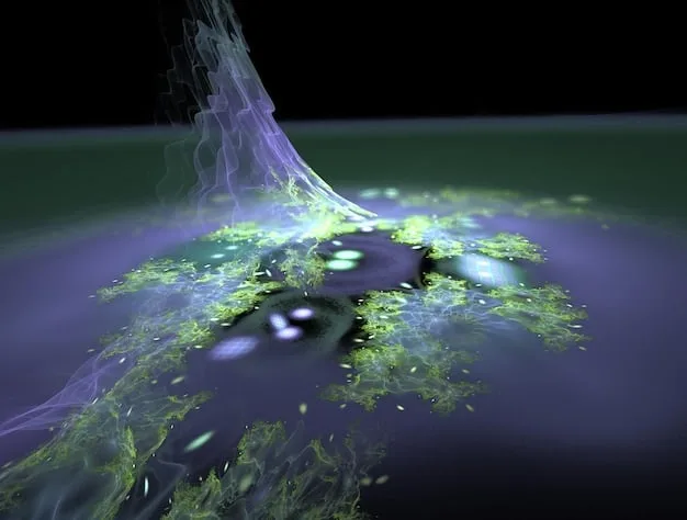 A digital illustration of trapped ions held in place by electromagnetic fields, showcasing the technology used in trapped ion quantum computing.