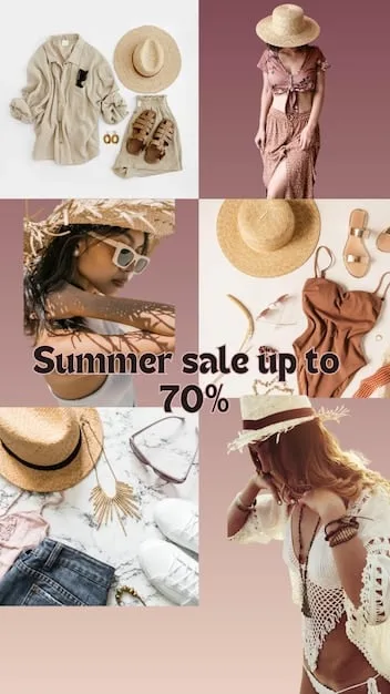 A collage of images showcasing different SHEIN products styled for summer looks: a sundress, a swimsuit with cover-up, and festival-inspired outfits with accessories. Banners highlight