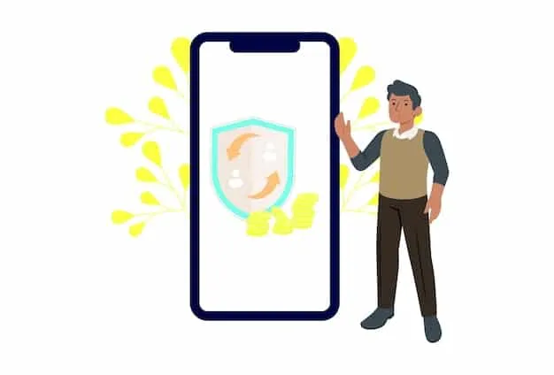 A person using a smartphone with a visible shield icon on the screen, representing data protection.