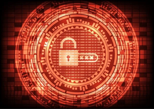 An illustration of a digital firewall with binary code cascading around a central shield, symbolizing protection against cyber threats. The shield is brightly lit, contrasting with a dark background filled with abstract data streams.