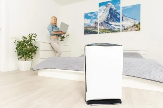 A modern air purifier in a home setting, displaying its sleek design and highlighting its role in cleaning the air.
