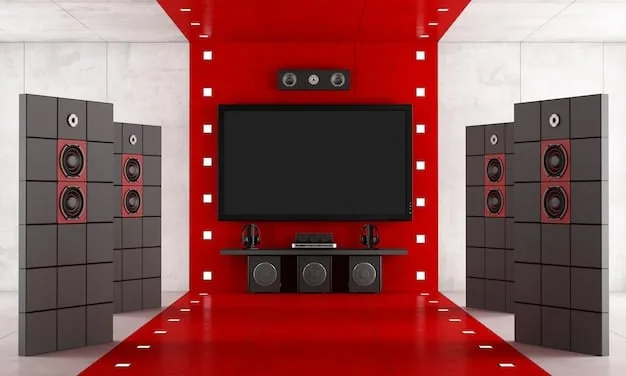A modern entertainment center with a large smart TV displaying vibrant visuals, complemented by a sleek sound system and integrated smart lighting, creating an immersive home theater experience.