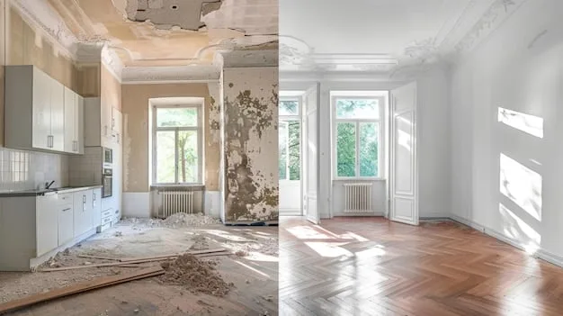 A before-and-after shot of a living room coffee table. The