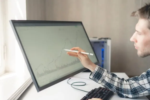 A person analyzing graphs and charts on a computer screen, specifically showing financial data related to clothing purchases. Clean, modern aesthetic.