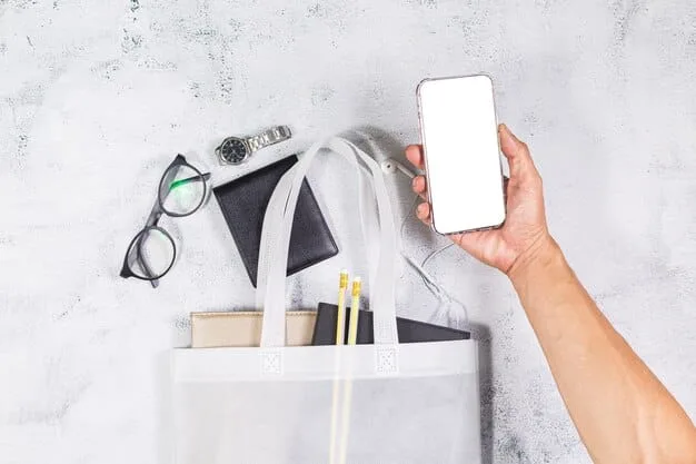 A close-up of a student's hand holding a SHEIN shopping bag, with a smartphone displaying a discount code and stylish accessories in the background.