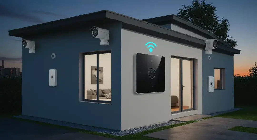 Advanced smart home security system protecting a modern residence