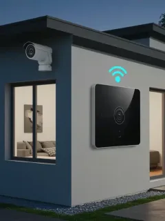 Advanced smart home security system protecting a modern residence