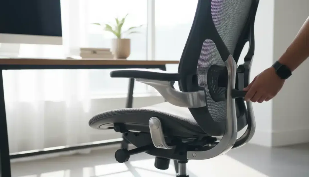 Ergonomic office chair with adjustable lumbar support in a home office