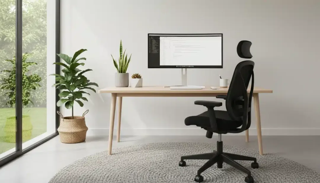 Modern functional home office with ergonomic chair and natural light for productivity