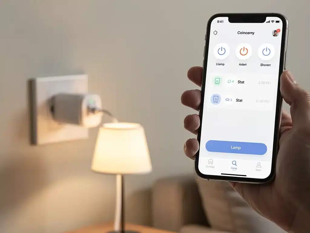 Smart plug controlling a lamp via smartphone app
