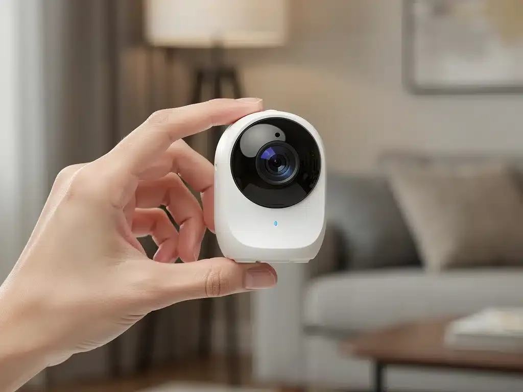 Compact smart security camera with a wide-angle lens