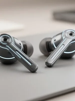 Futuristic wireless earbuds showcasing advanced audio technology