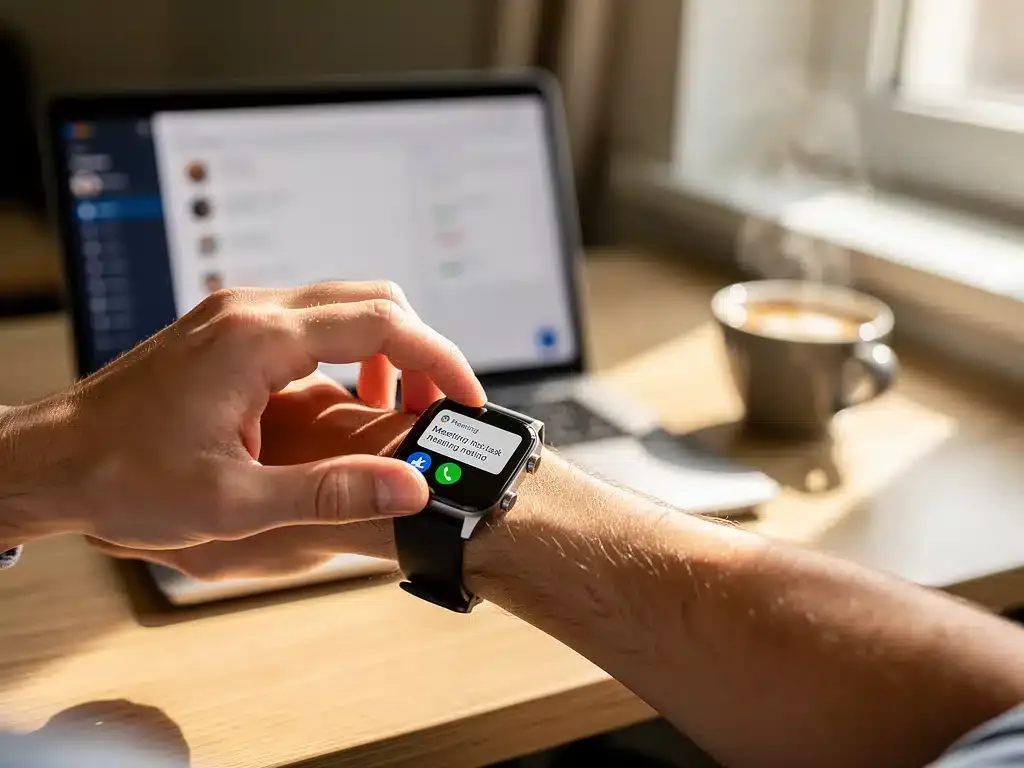 Smartwatch user managing tasks and notifications efficiently.