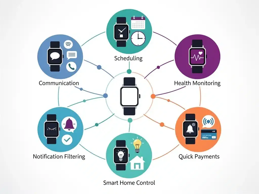 Infographic of six smartwatch productivity advantages.