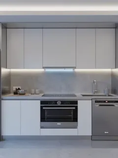 Futuristic kitchen with smart appliances enhancing home efficiency