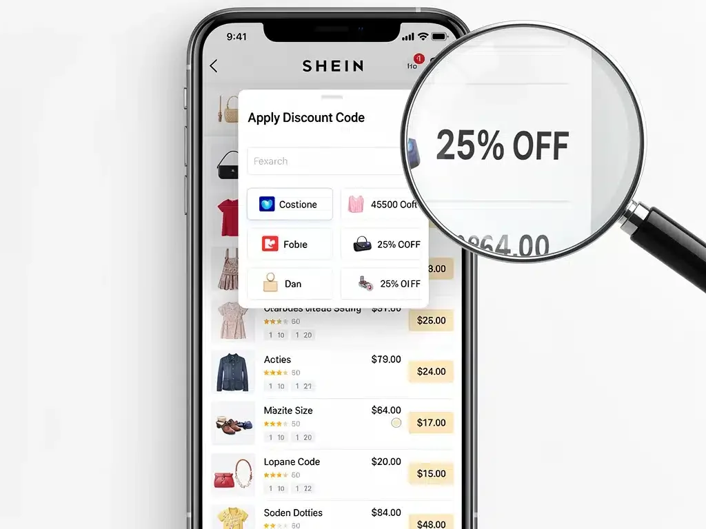 Applying Shein 25% discount code on mobile app